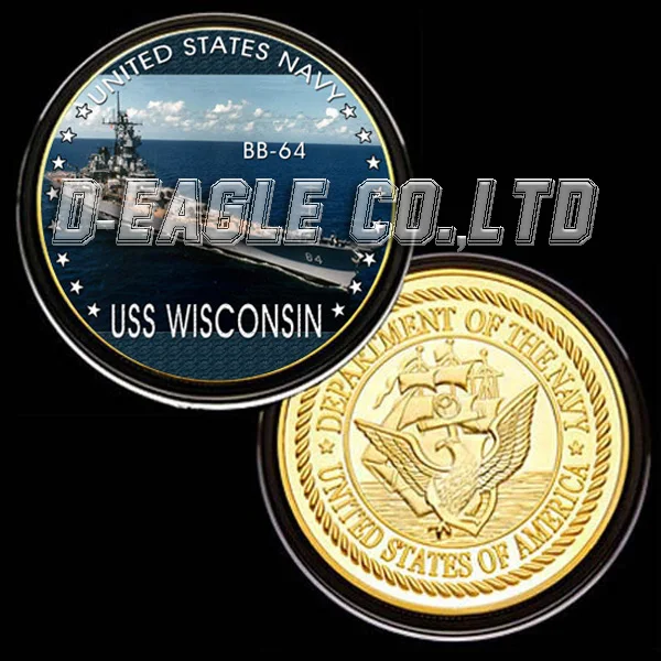

US Navy USS BB-64 Colorzied Printed Commemorative Coin/Souvenir/Custom Coin/ Medal