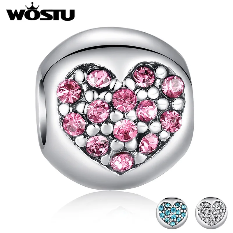 Лидер продаж, высокое качество, серебряные бусины в форме сердца с кристаллами, подходят для оригинальных браслетов, подвески для женщин, ювелирные изделия DIY