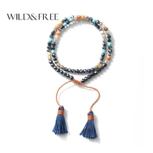 Дикий и свободный Для женщин богемный двухслойной Малый со вставками из натурального камня Браслеты Винтаж синий браслеты в форме кисточек браслеты подарок