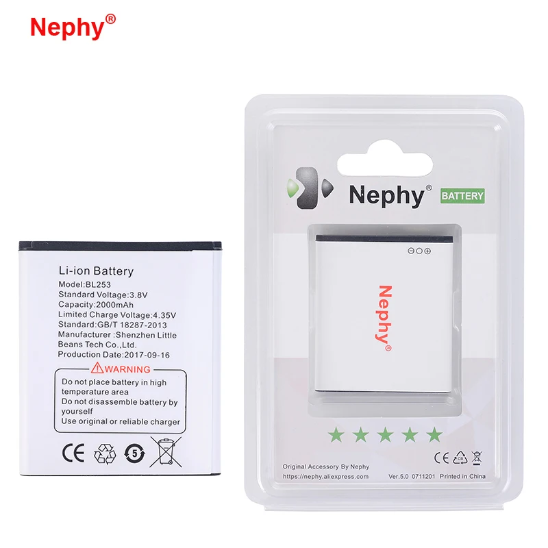 

Nephy Newest 3.8V 2000mAh Original BL253 Battery For Lenovo A2010 A2580 A2860 Vibe A 4.0" A1000 A1000m Mobile Phone Batteries