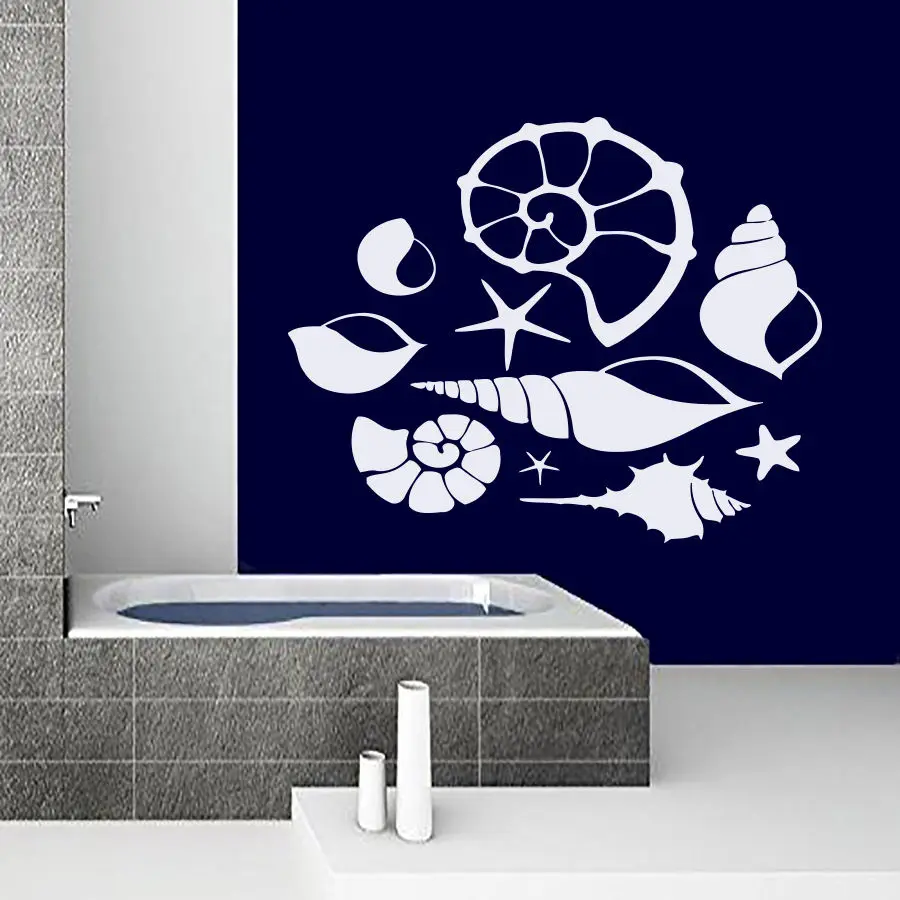 Wall Sticker Vinyl Removable Sea Shell Wall Decal DIY Bathroom Shell ...