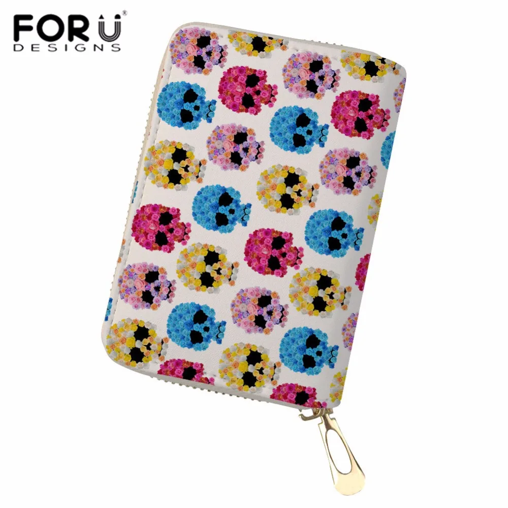 

FORUDESIGNS Card ID Holders Colorful Skull Print Women PU Leather Credit Card Holder Ladies Business Card Holder Case for Card