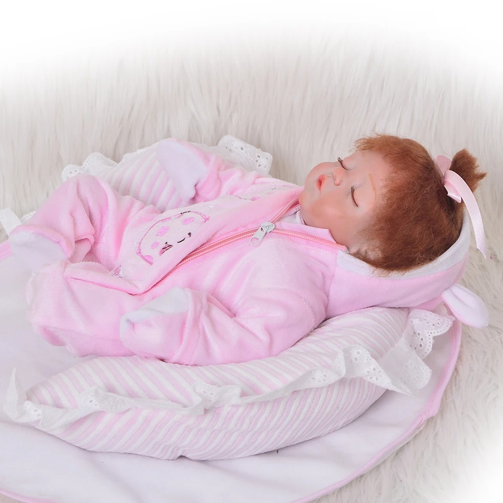

Curved Mohair Ethnic Bonecas 43 cm Soft Silicone Reborn Dolls Real Asleep Baby with Free Pillow DIY Dolls Toy Birthday Gifts
