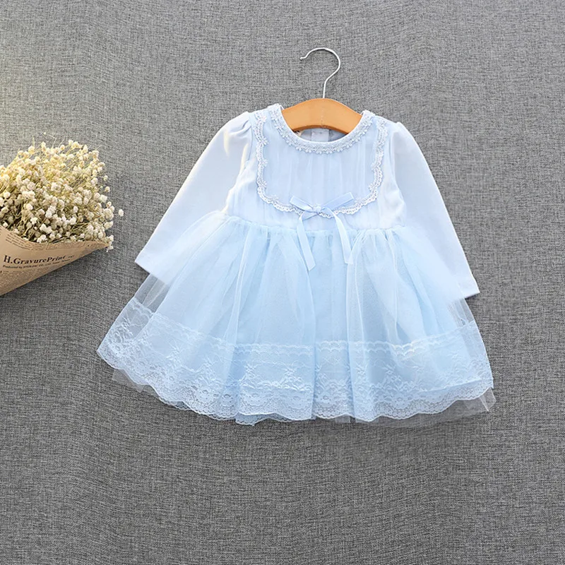 

Retail-2018 spring autumn cute baby girls clothes baby infant lace dress ball gown girls birthday dress pink white blue 0-2T
