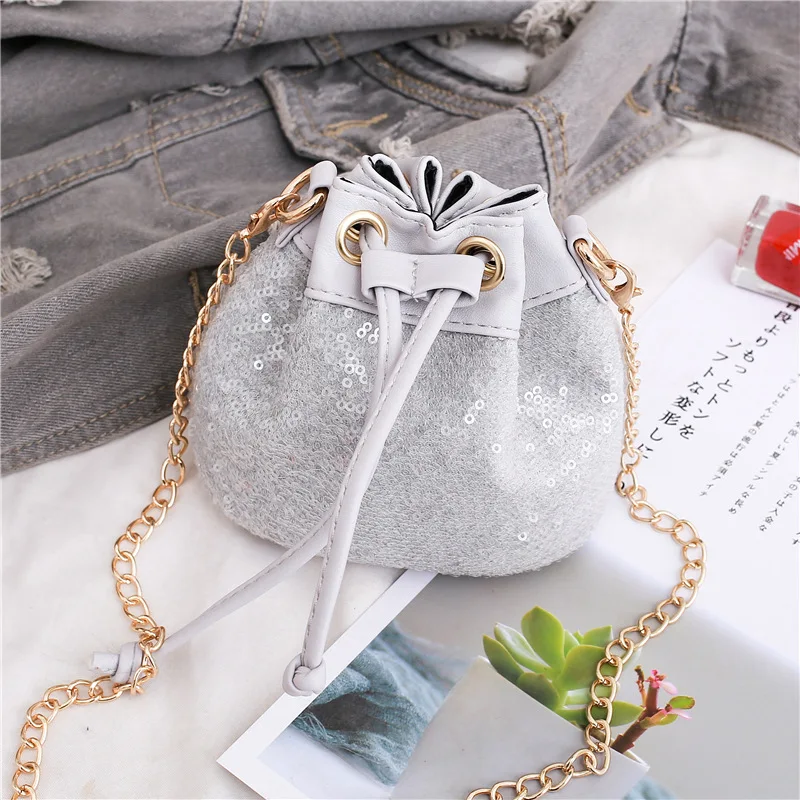 

Children Mini Bucket Bag 2019 Cute Shinny Sequin Kids String Crossbody Bags Baby Girls Wallet Handbag