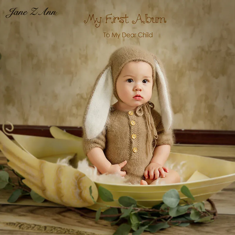 Jane Z Ann 3-6 месяцев Детский фото костюм Младенец Ручной работы вязаный медведь одежда с кроликами серия масляной живописи тема студия аксессуары
