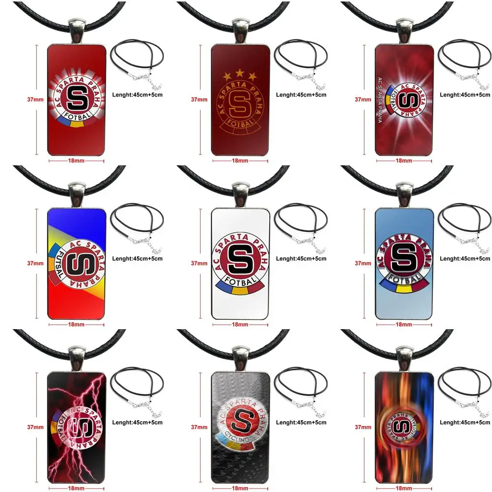 

Glass Pendant Necklace Handmade Half Pendant Rectangle Necklace For Unisex Gift Painting Sparta Prague Logo