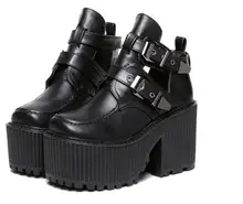 women chunky block high heel platform wedge heel shoes harajuku gothic cut out ankle boots Botas Femininas creepers biker shoes