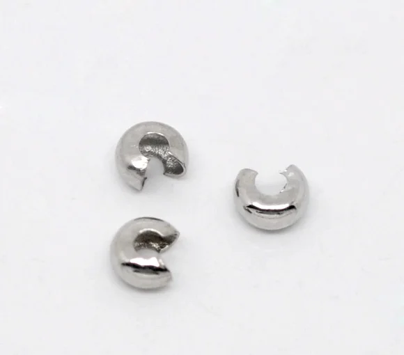 Обжимные бусины DoreenBeads из сплава круглый серебристый цвет диаметр 3 мм (1/8 дюйма) 30