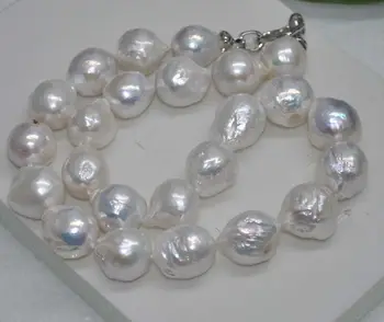 

AAA 12x15MM REAL HUGE SOUTH SEA WHITE BAROQUE PEARL NECKLACE 18''