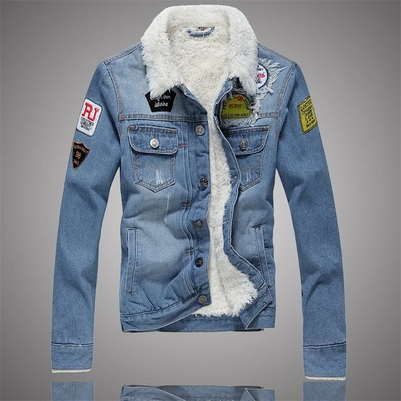

Men Jacket and Coat Trendy Warm Fleece Denim Jacket 2018 Winter Jean Jacket Thick Winter Coat For Male Classic Solid Outerwear