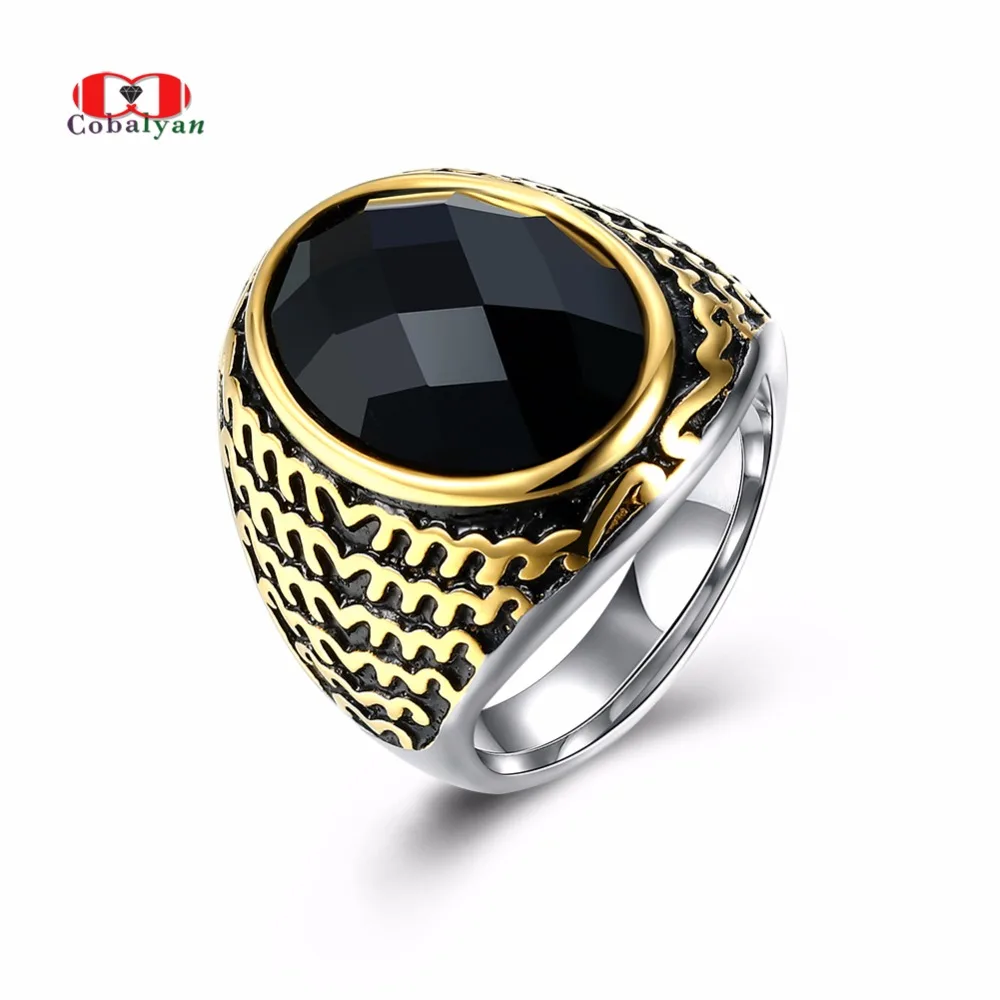 2018 Hot Sale Men Rings 360L Stainless Steel Personality Black Stone Fashion Big Size Jewelry Full | Украшения и аксессуары