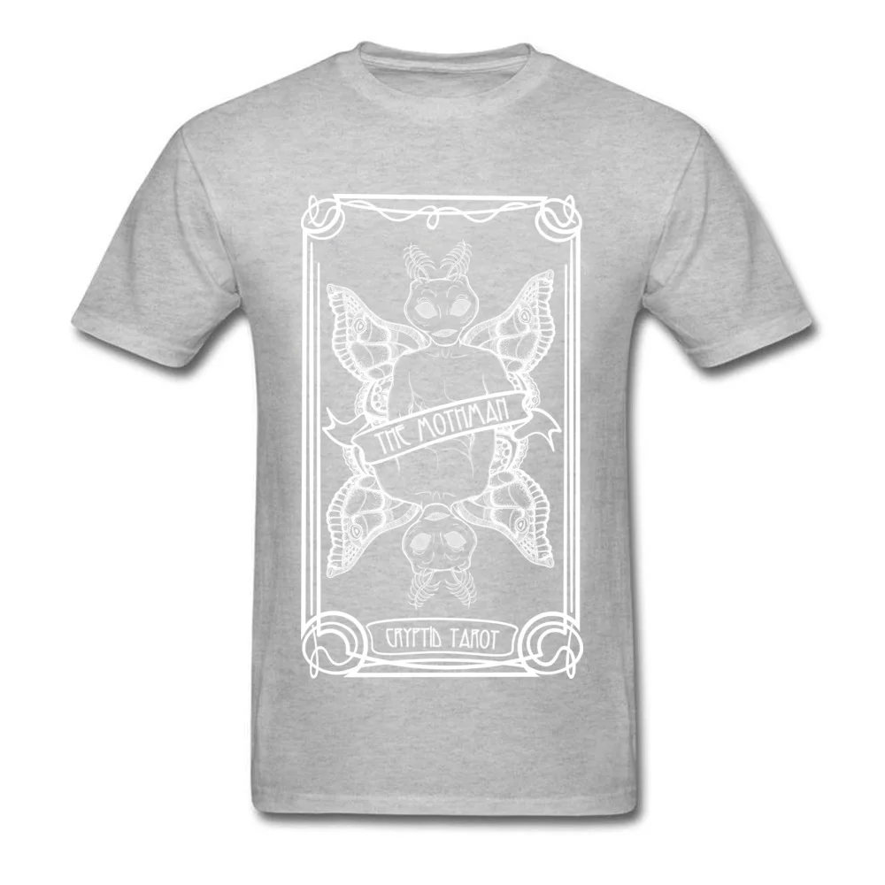 Hot Sale Men Tops & Tees Cryptid Tarot Series The Mothman Top T-shirts 100% Cotton Round Neck Short Sleeve Tee-Shirts Printed On Cryptid Tarot Series The Mothman grey