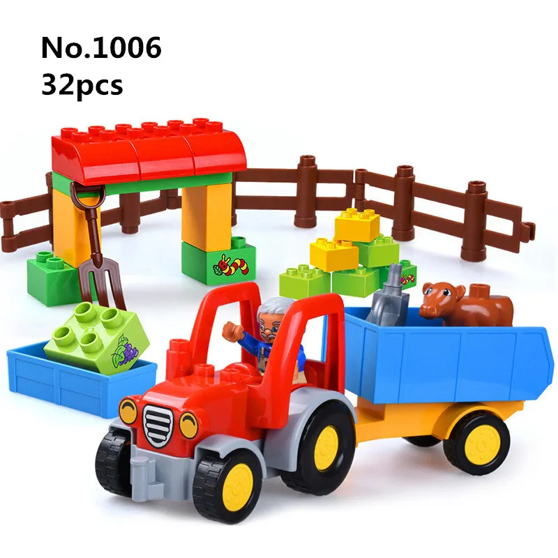 32 шт. большой размер Diy строительные блоки Happy Farm трактор животные, совместимые с L бренд Duplo игрушки для детей подарок для детей