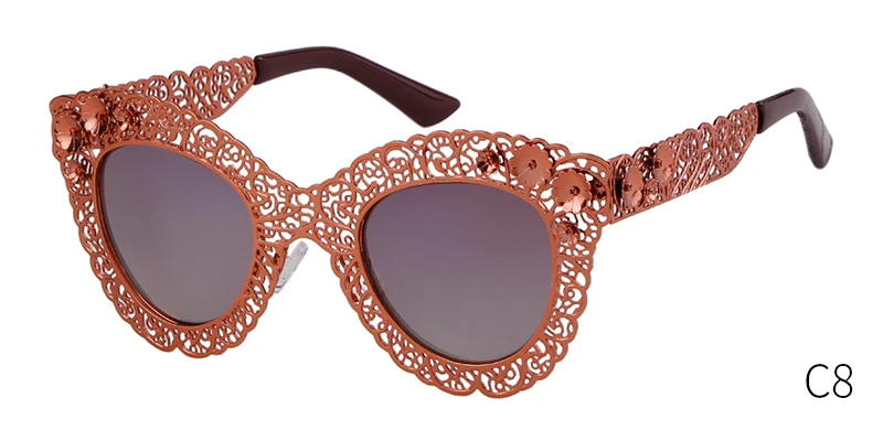 WHO CUTIE Роскошные негабаритные солнцезащитные очки "кошачий глаз" для женщин, фирменный дизайн, Ретро стиль, 80 S, барокко, кошачий глаз, солнцезащитные очки, оттенки 670 - Цвет линз: C8
