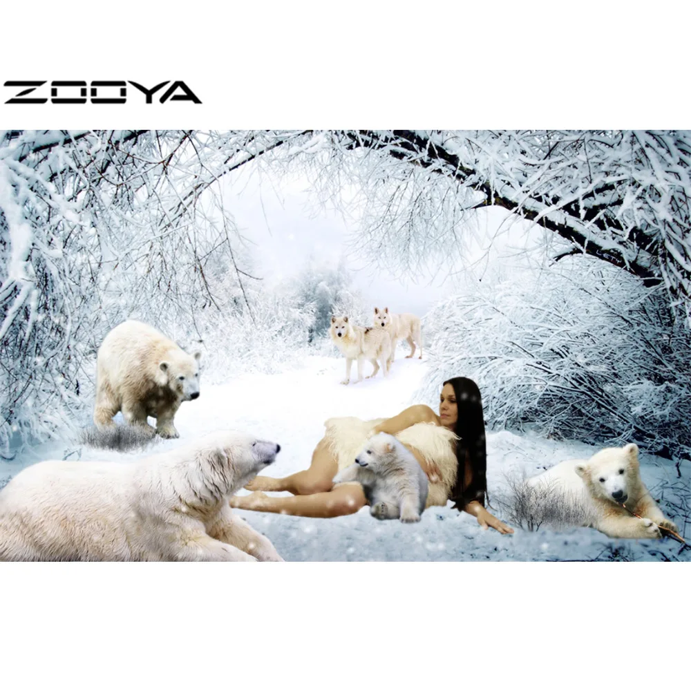 

ZOOYA Diamond Painting 5D DIY Full Diamond Embroidery Rhinestones Embroidery Diamond Cross Stitch Woman Wolf White Bear RF1002