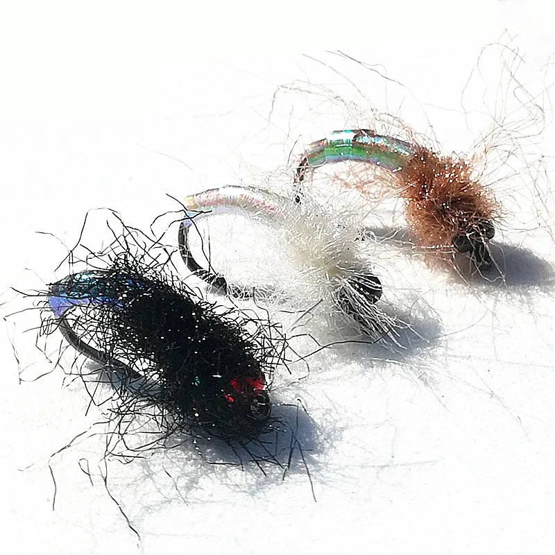 KKWEZVA 20pcs Colorful Bright Leather Wet Nymph Scud Fly Bug Worm for Trout Fishing Nymphing Artificial Insect Bait Lure
