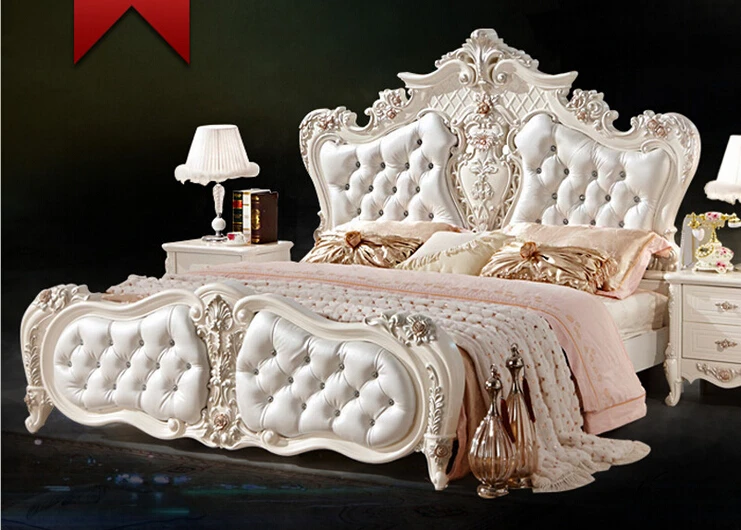 Кожаная кровать белого цвета во французском стиле 0409 8862|bed french style|bed whitebed leather |
