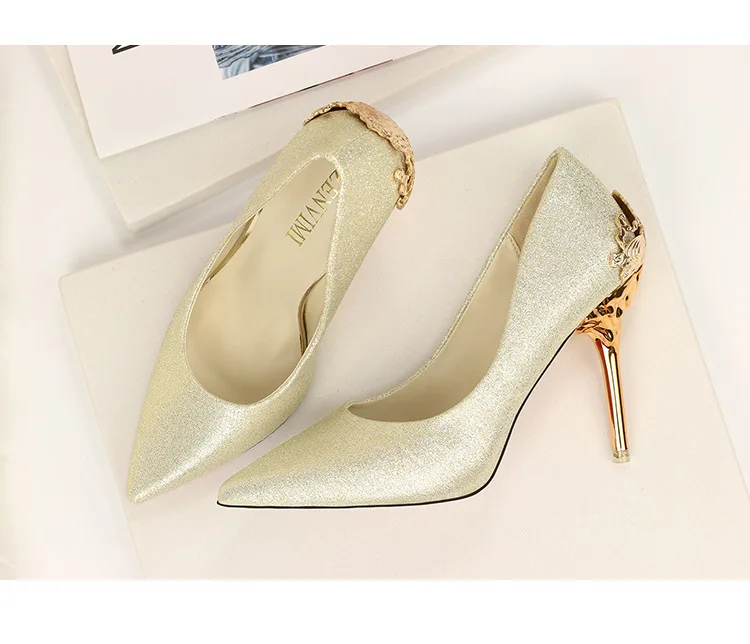 Женские туфли-лодочки пикантные туфли на высоком каблуке модные красивые свадебные туфли для невесты женская обувь золотого и серебряного цветов туфли-лодочки на тонком каблуке