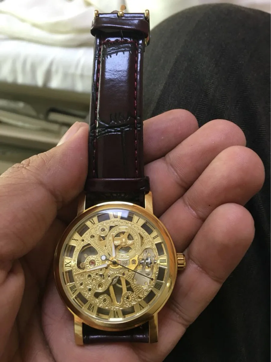Winner Королевский каркасный коричневый кожаный ремешок прозрачный тонкий чехол дизайн скелет часы мужские роскошные Брендовые Часы для мужчин
