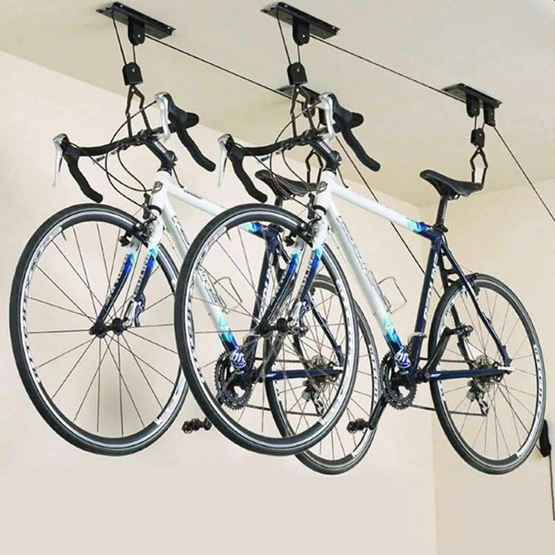 

new arrival Bicycle Lift Ceiling Mounted Hoist Storage Garage Bike Hanger Save Space Roof Ceiling Pulley rack Wall Mounted