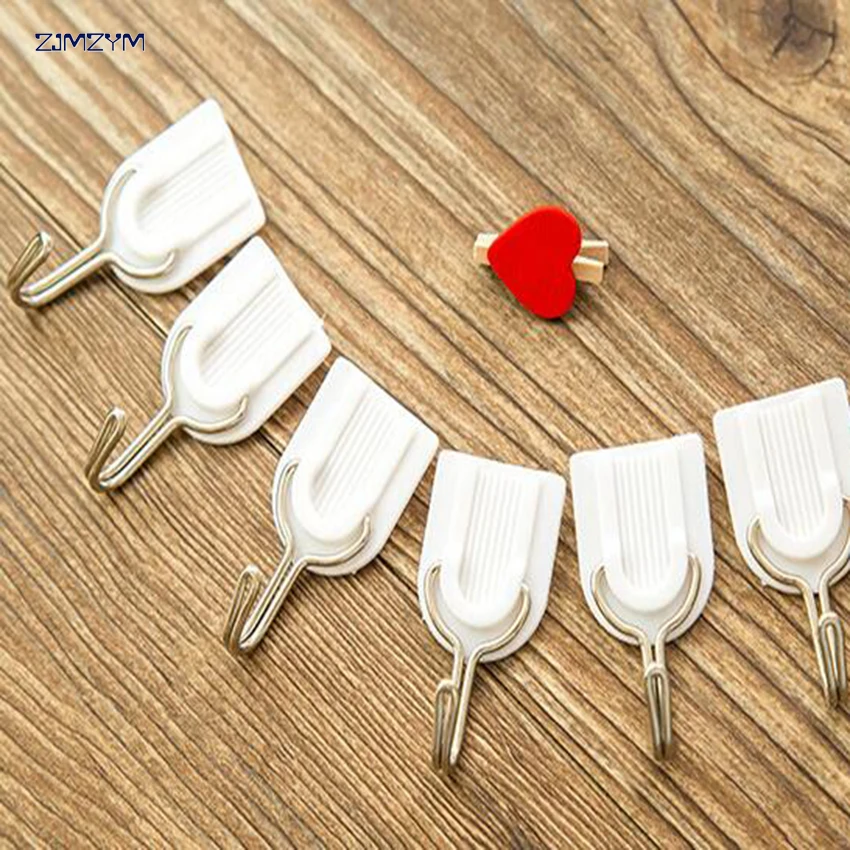 6 pcs/set White Bathroom Door Hooks Family Wall Hanger Hats Bag Key Adhesive Plastic Hook Coat | Дом и сад