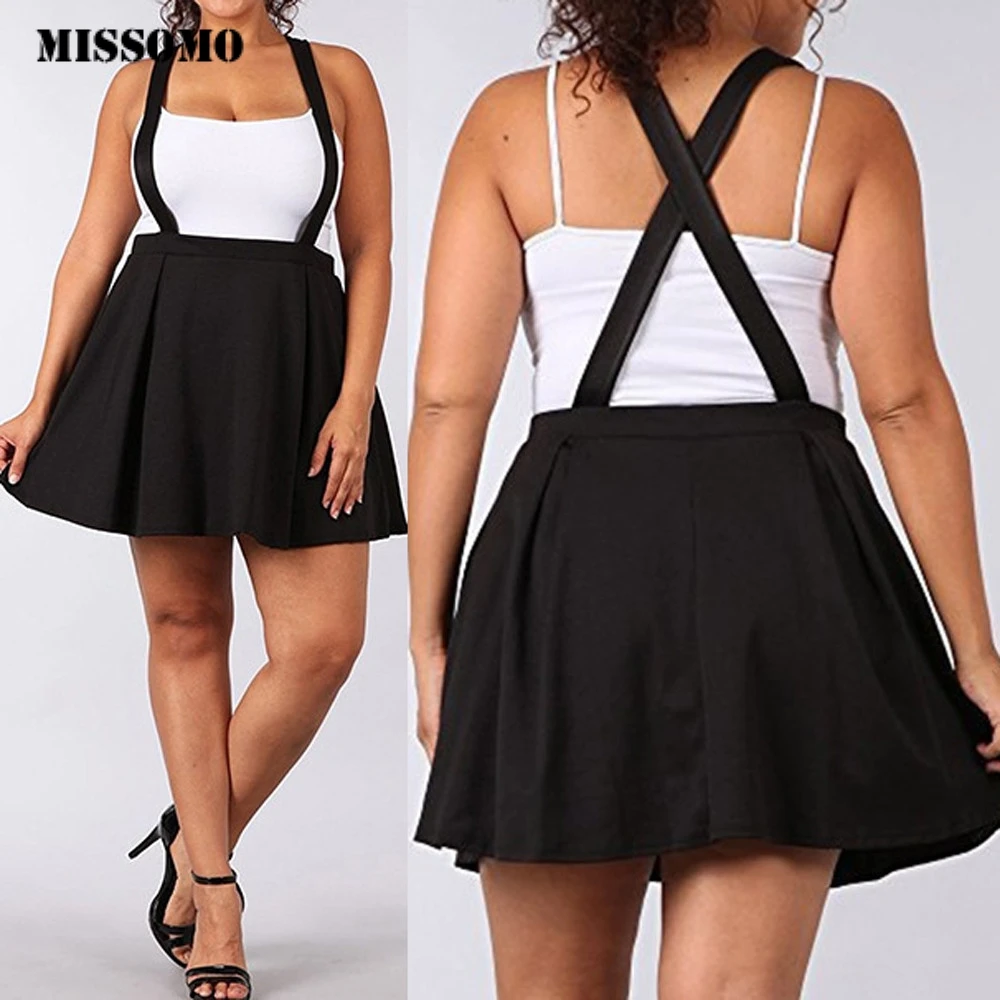 

MISSOMO 5XL Womens skirt Black skirt Loose Strap Pure Color Short Mini pleated skirt checkered clothes women