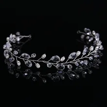 TREAZY Bridal Imitated Pearl Crystal Headband Bride Drop Floral Weddng Tiara Hair Jewelry Handmade Wedding Hair Accessories