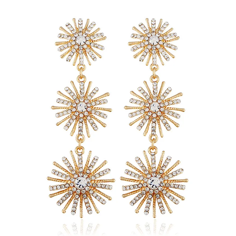 

Exaggerated 3 Sun Flower String Tassel Earrings For Women Gold Silver Color Snowflake Pendientes Party Jewelry boucle d'oreille