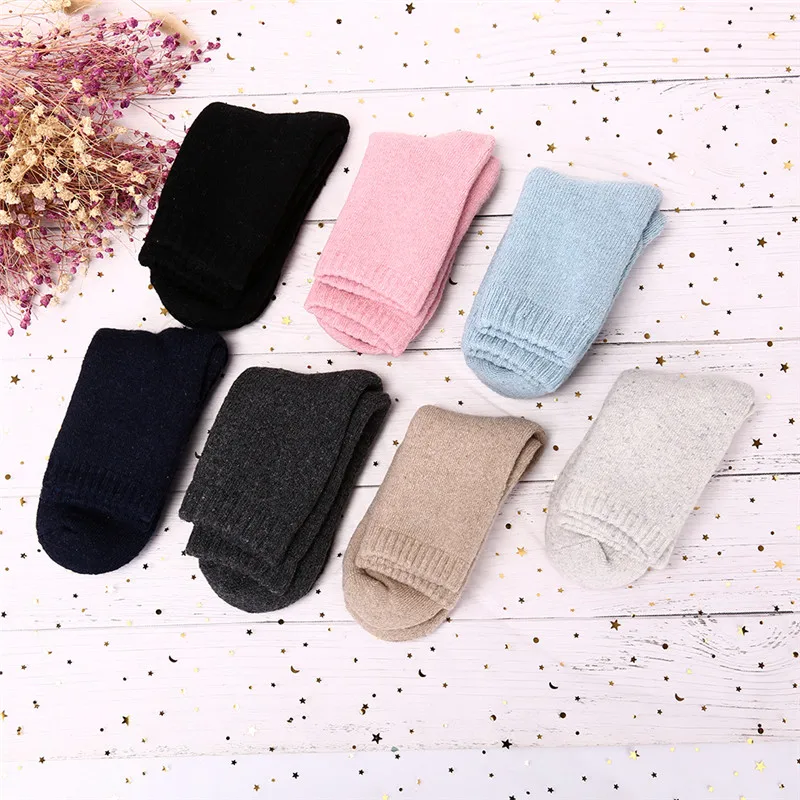 1 Pair Thick Rabbit Wool Socks Women Winter Warm Socks Solid Color Soft Snow Socks 7 Colors