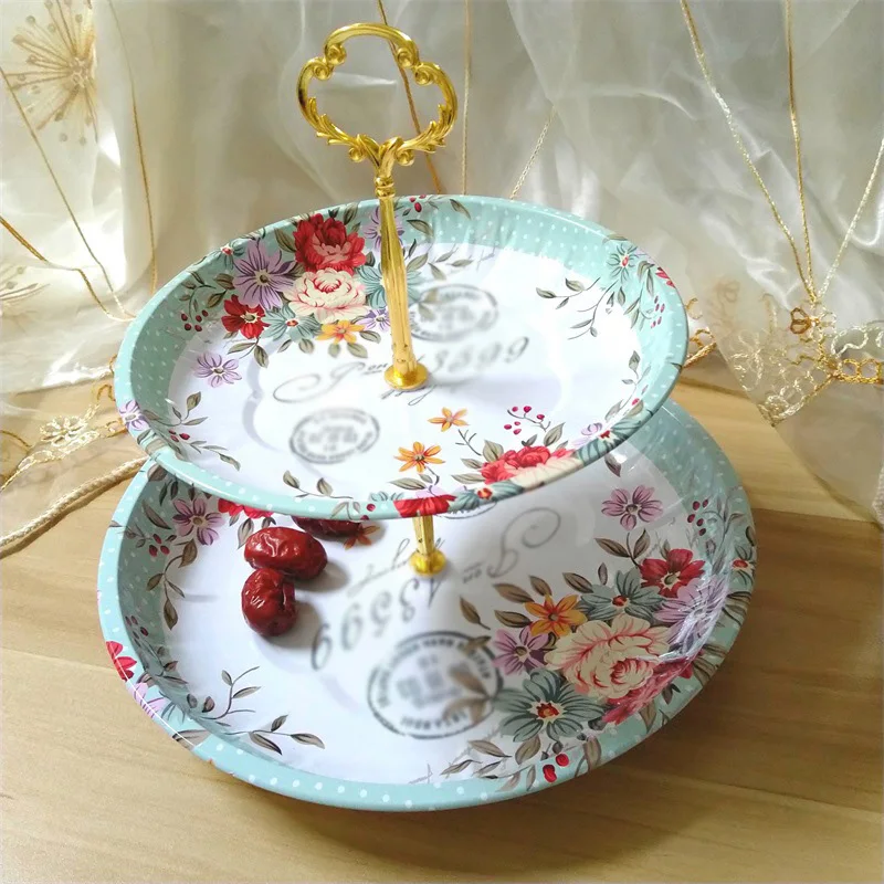 

Fruit Plate Household Wrought Iron Tray Double Layer Creative Mdern Plate Cake Plate Stand Dessert Fruits Vegetable Placed Tool