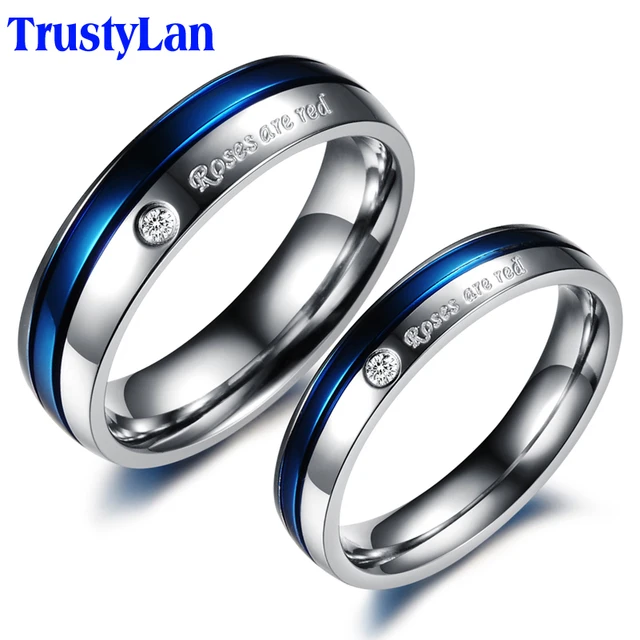 trustylan blue engagement rings for men and women his and hers promise ring sets stainless steel - Blue Wedding Rings trustylan blue engagement rings for men and women his and hers promise ring sets stainless steel - Blue Wedding Rings