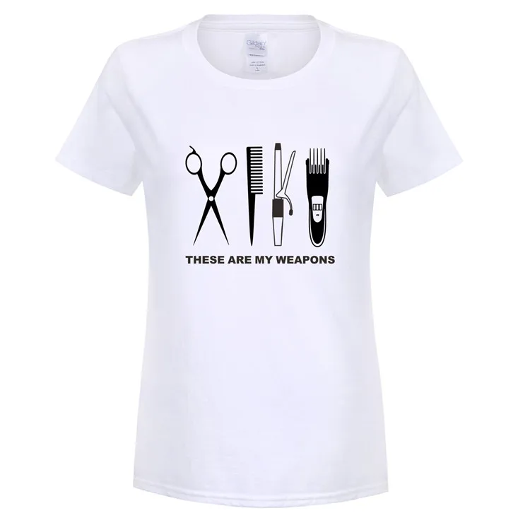 Женская футболка с коротким рукавом и круглым вырезом, хлопковая футболка для парикмахера с рисунком оружия, женская футболка с ножницами, топы, OT-818