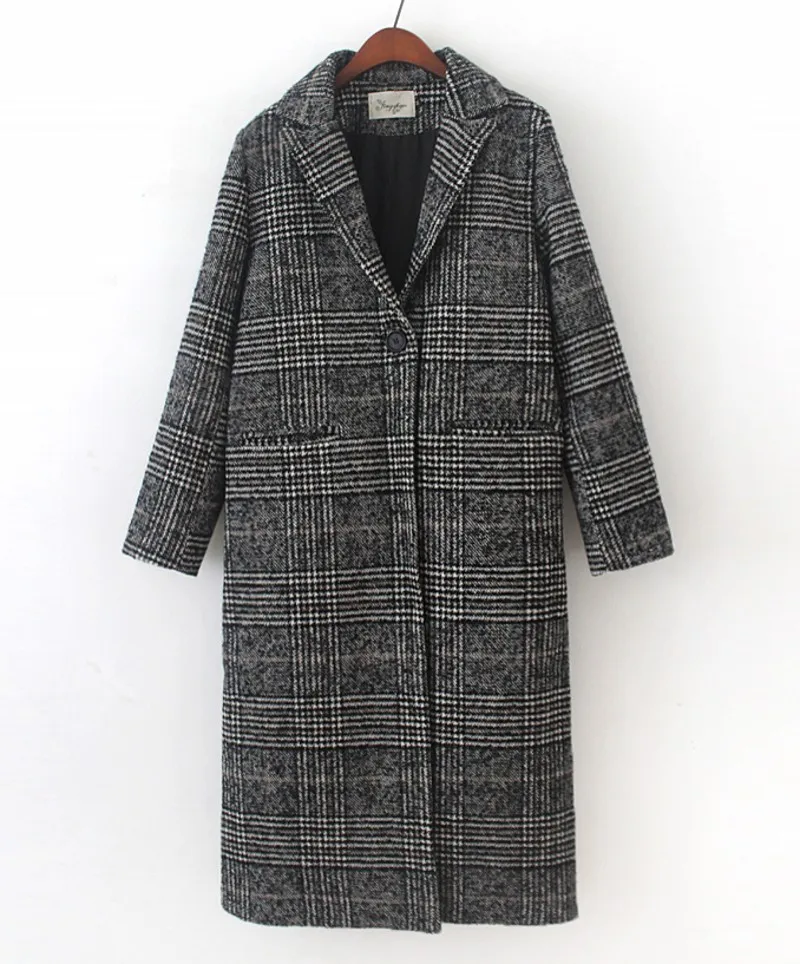 Tweed Long Poule Le 2018 Bas Automne Hiver Chaud Laine Épais Mode Survêtement Plaid Black Femmes Vers Casual Tournent Manteau az1qxzgwcS