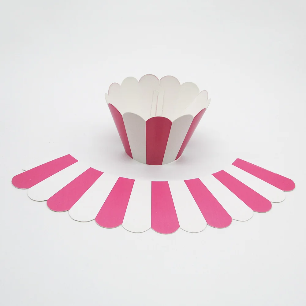 12 шт. полосатая обертка для кексов без Топпер для торта для свадьбы, дня рождения, вечеринки, конфет, украшения, цирк - Цвет: Rose striped x12pcs