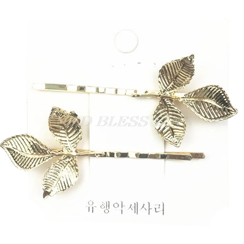 2Pcs/Pair Women Metal Alloy Gold Hair Clips Leaf Star Scissors One Word Hairpins Imitation Pearl Beaded Styling Hair Accessories