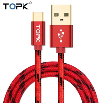 TOPK USB Type C Cable Fast Charging USB C Cable for Samsung Galaxy S9 S8 Oneplus 6 Nylon Braided Data Sync Type-C Phone Cable