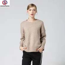 Women Sweater Solid Color Round Neck Loose Knitted Pullover Sweater Casual Style Autumn Winter Khaki