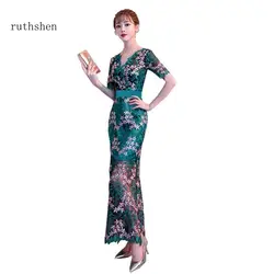 Ruthshen блестящее платье халат De Soiree черные платья для выпускного кружева и зеленый линия длинное вечернее платье платья Vestido Noche 2018