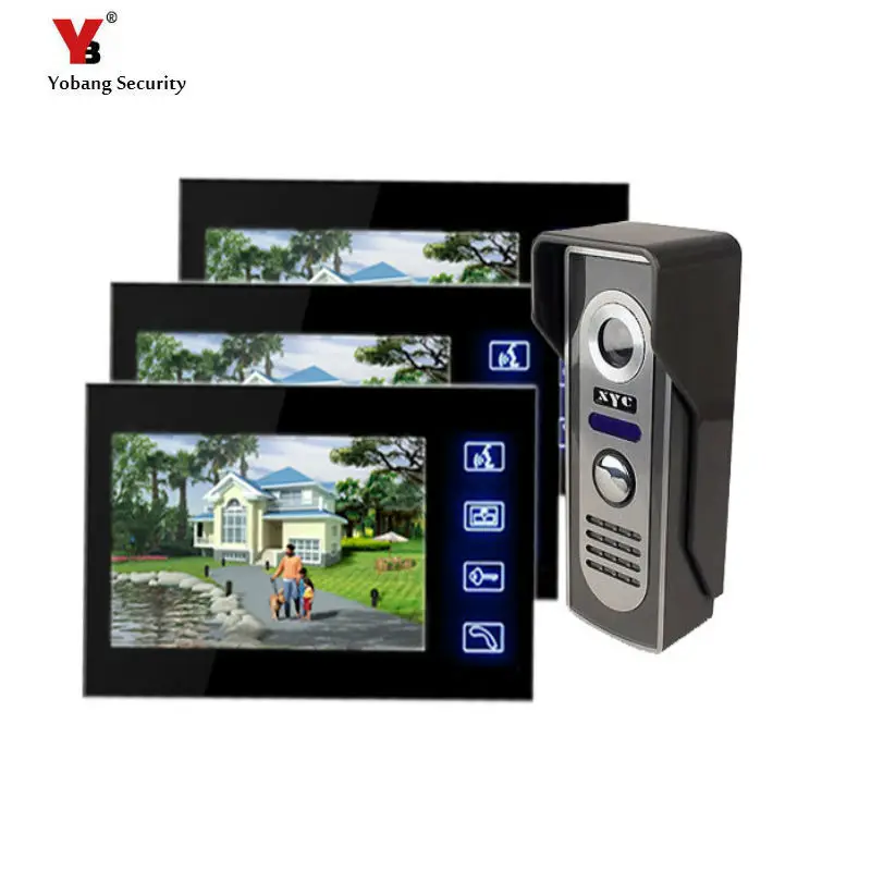

Yobang Security Freeship 7" TFT Video intercom Wired Home Doorbell Villa Door Intercom System One to Three Video Doorbell phone