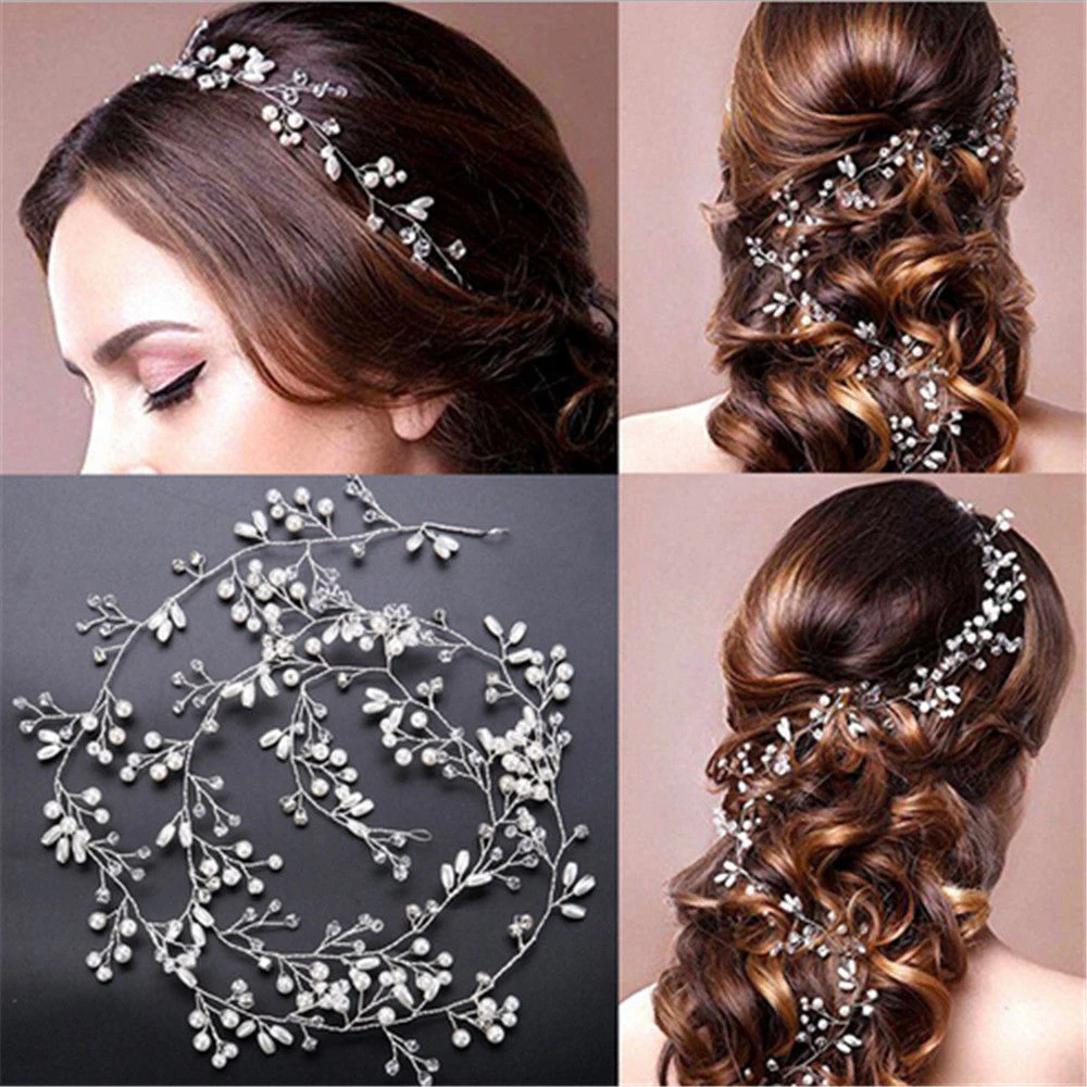 Свадебные Кристальные аксессуары для волос, повязка на голову с жемчужным цветком, ручная работа, лента для волос, украшение из бисера, расческа для волос для женщин