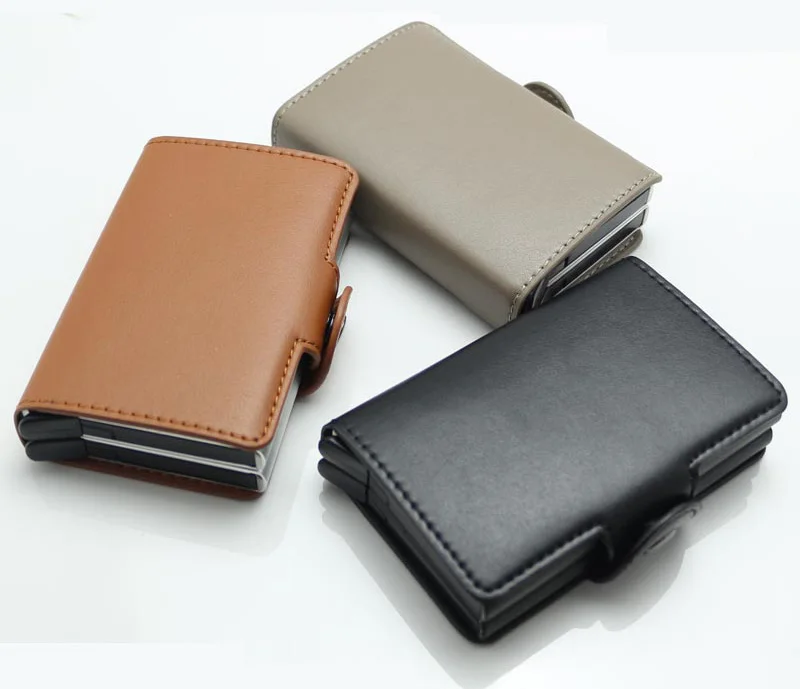 

Fashion Men Rfid Blocking Wallet Mini PU Leather Business Aluminium Credit Card Holder Automatic Pop Up ID Card Small Purse