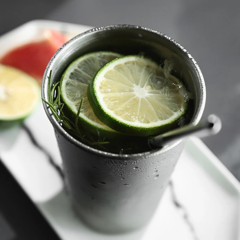 16OZ Big Stainless Steel Mugs Ice Beer Tumbler Pint Cups Kids Juice Milk Cup Outdoor Camping Travel Metal Drinking Cups Cafe Bar (2)