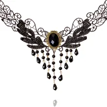 Women’s Black Lace Zinc Dangle Link Chain Bead flower Necklace ketting bijuterias colar feminino Gift Jewelry