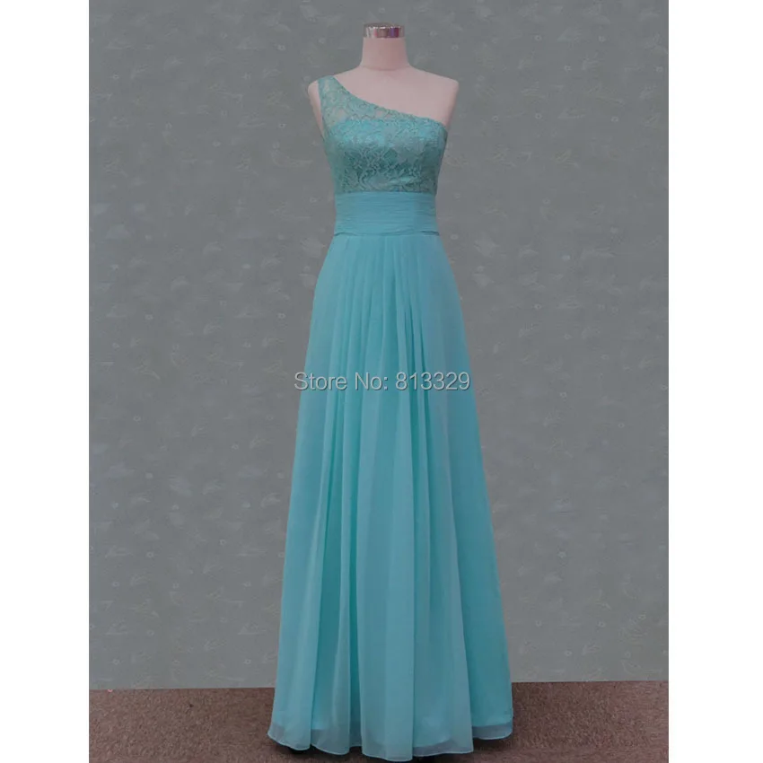 Amazing blue yellow fashion one shoulder lace and chiffon evening dress