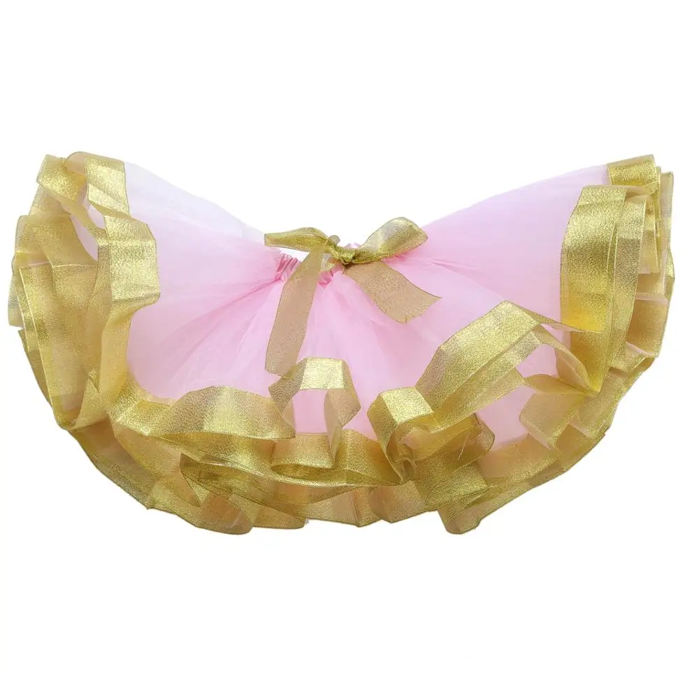 Cheap Golden Ribbon Weaving Ruffle Handmade Kids Ballet Tutu For Party