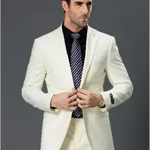 На заказ, облегающие смокинги для жениха цвета слоновой кости, мужские свадебные костюмы для выпускного вечера, костюмы для свадебной вечеринки(пиджак+ брюки+ галстук), HZandsome