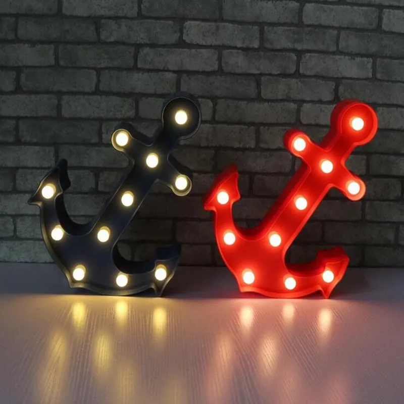 Mediterranean Boat Anchor Blue Red 11 LED 3D Marquee Sign LIGHT UP Vintage Plastic Night Light Wall Lamps Indoor Decorative Desk | Освещение