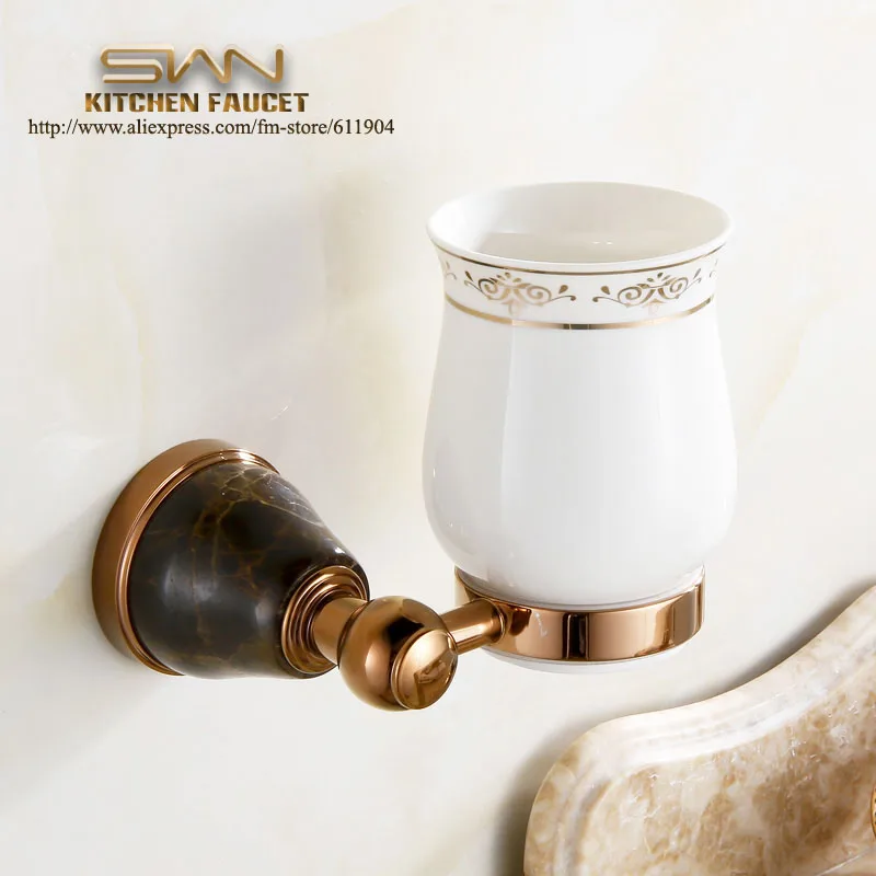 Free shipping Rose Red Stone Brass Ceramic Bathroom Accessories Single cup Tumbler Holders Toothbrush Cup Holders