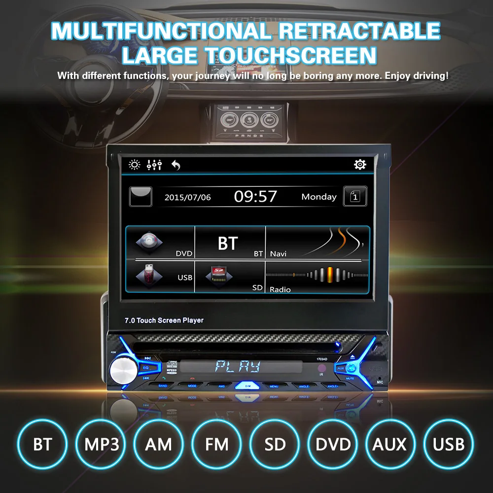

Automagnitola 1 Din Car Video Automatic Components Radio Receiver With Retractable Screen BT Car MP5 Multimidia Player Audio